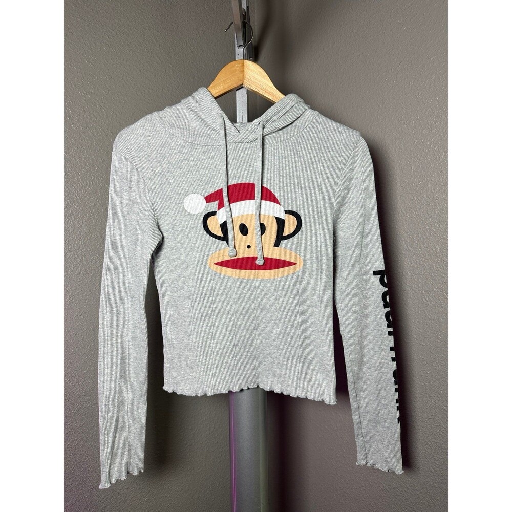 Paul Frank Santa Hat Monkey Graphic Cropped Hoodie